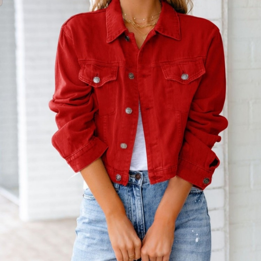 SOLD - Oversized Red Denim Jacket size L